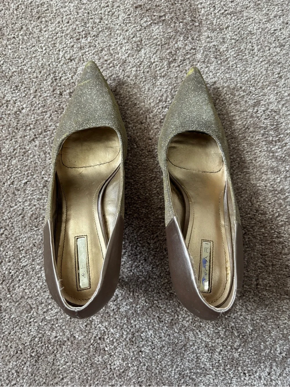Tahari Pointed-Toe Women's Heels in Shimmery Gold and Taupe